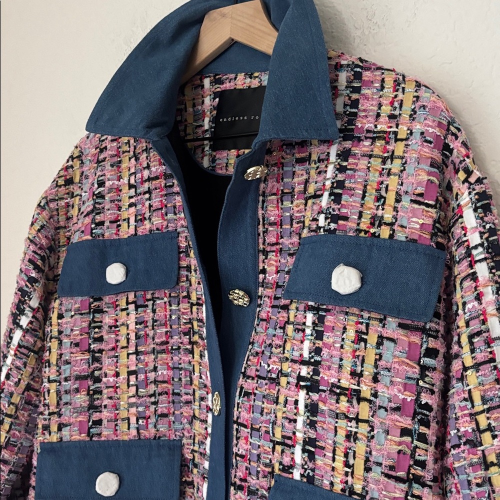 NWT Endless Rose Pink and Blue Tweed jacket  size small - looks so Chanel - Picture 3 of 11